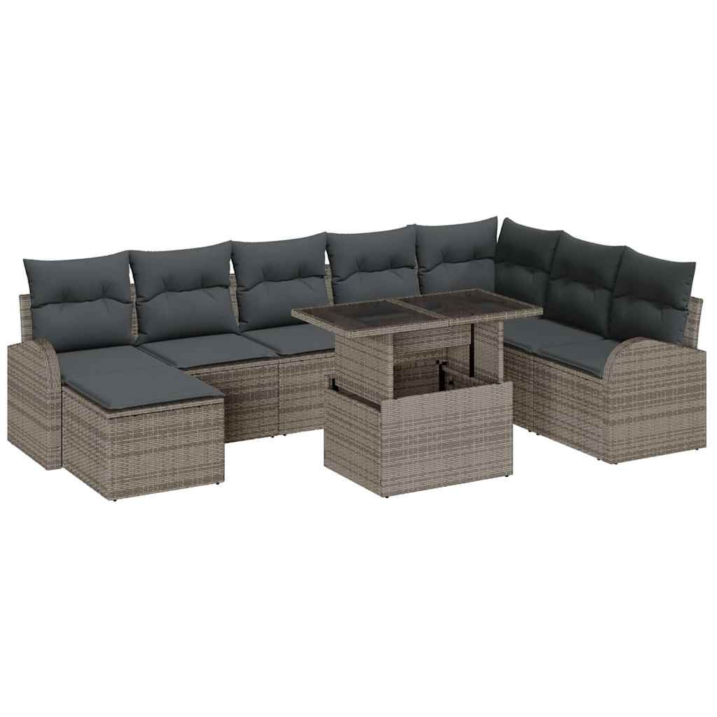 Tuin Sofa Set 9 pcs Grijs Poly rattan en gepoedercoat staal is nu te koop bij PeponiXL, paradijselijk wonen!
