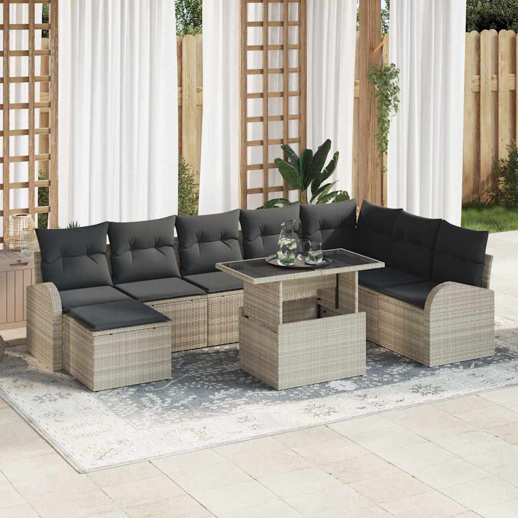 Tuin Sofa Set met kussen 9 pcs Lichtgrijs is nu te koop bij PeponiXL, paradijselijk wonen!