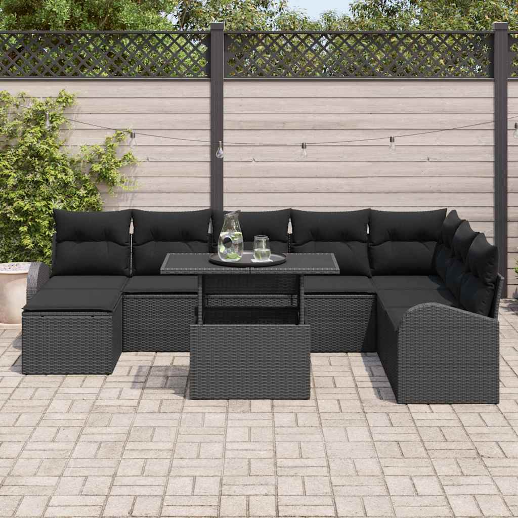 Tuin Sofa Set 9 pcs Zwart Poly rattan en gepoedercoat staal is nu te koop bij PeponiXL, paradijselijk wonen!