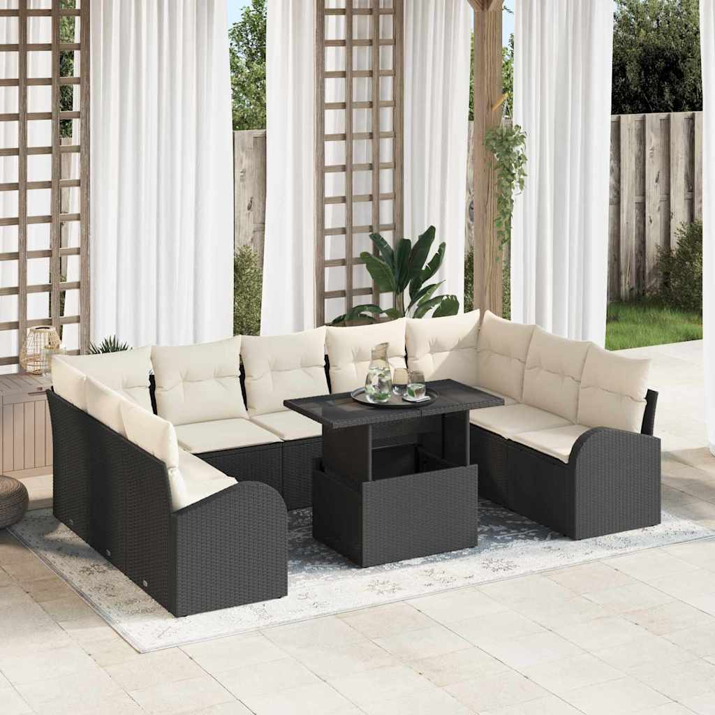 Tuin Sofa Set met opslag 10 pcs Zwart en Crème poly rattan is nu te koop bij PeponiXL, paradijselijk wonen!