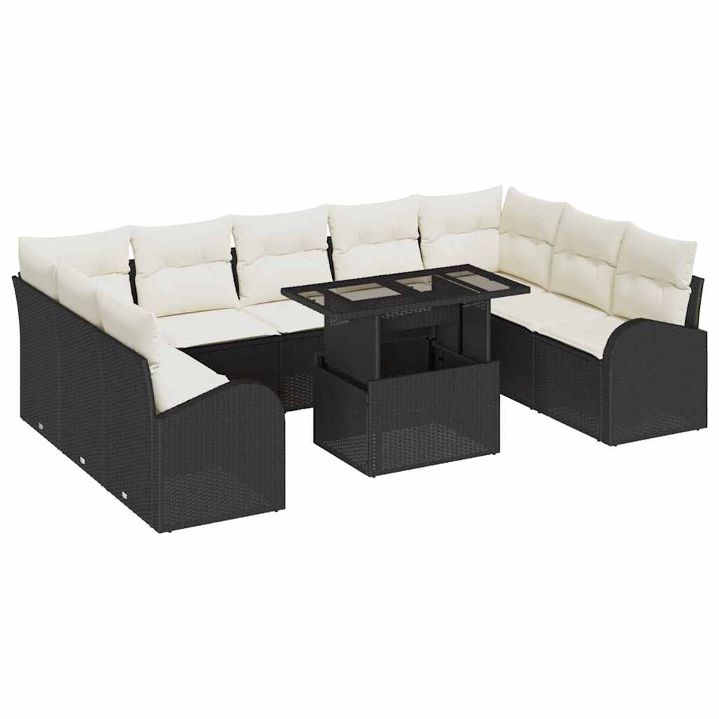 Tuin Sofa Set met opslag 10 pcs Zwart en Crème poly rattan is nu te koop bij PeponiXL, paradijselijk wonen!
