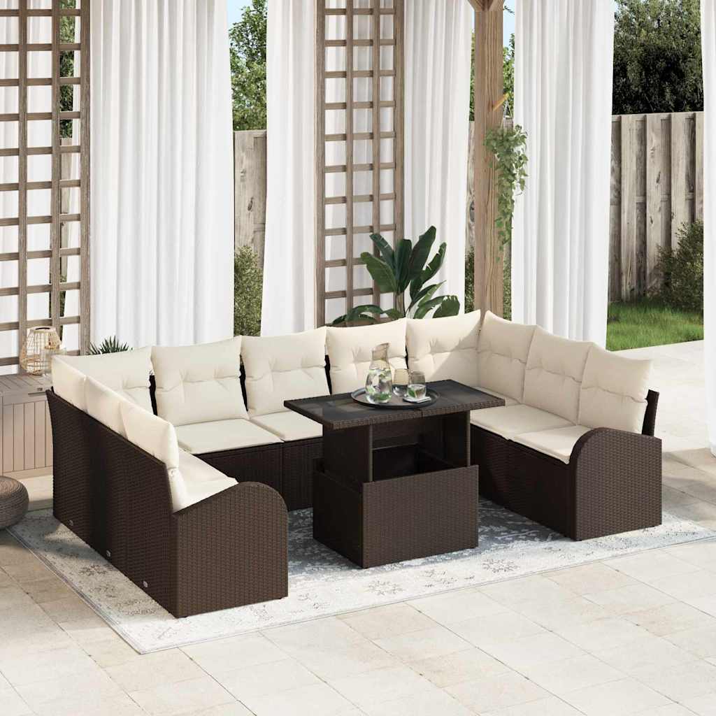 Tuin Sofa Set met opslag 10 pcs Bruin en Crème poly rattan is nu te koop bij PeponiXL, paradijselijk wonen!