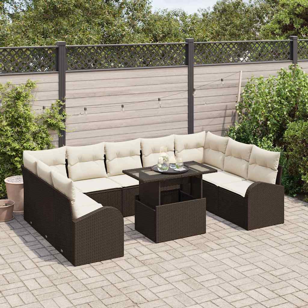 Tuin Sofa Set met opslag 10 pcs Bruin en Crème poly rattan is nu te koop bij PeponiXL, paradijselijk wonen!
