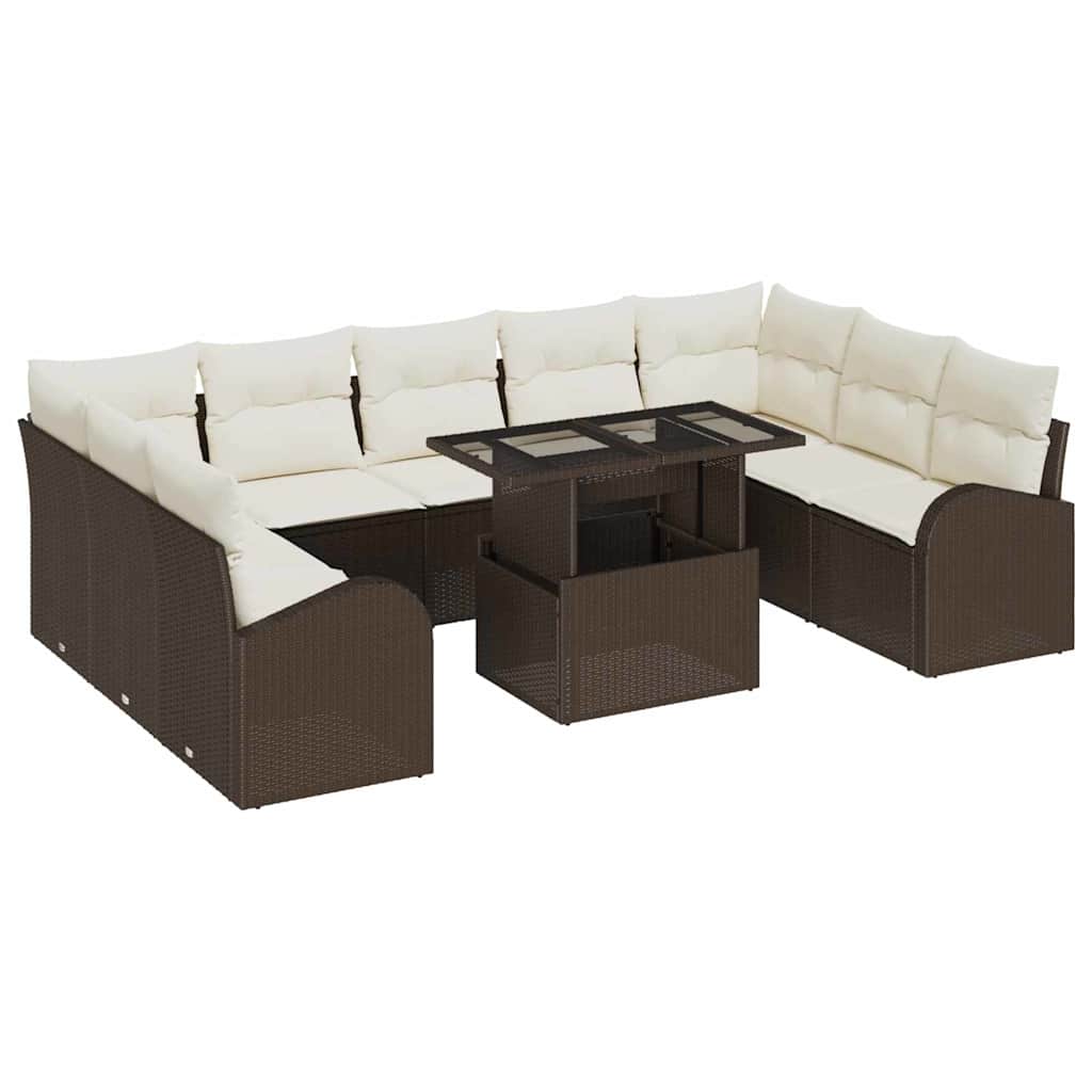 Tuin Sofa Set met opslag 10 pcs Bruin en Crème poly rattan is nu te koop bij PeponiXL, paradijselijk wonen!