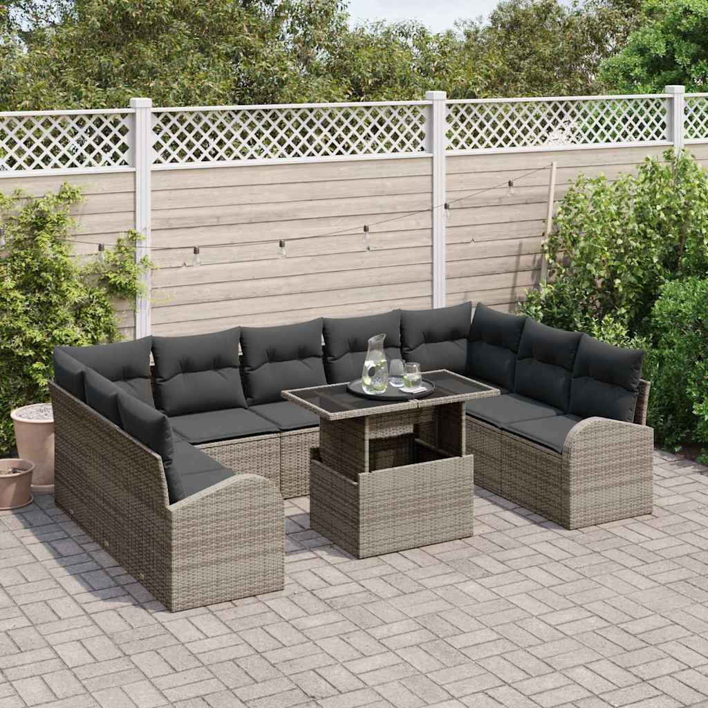 Tuin Sofa Set met opslag met kussen 10 pcs Grijs poly rattan is nu te koop bij PeponiXL, paradijselijk wonen!