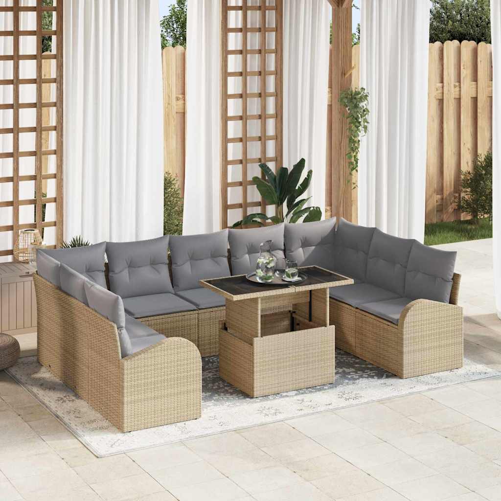Tuin Sofa Set 10 pcs Beige en Licht Grijs poly rattan is nu te koop bij PeponiXL, paradijselijk wonen!