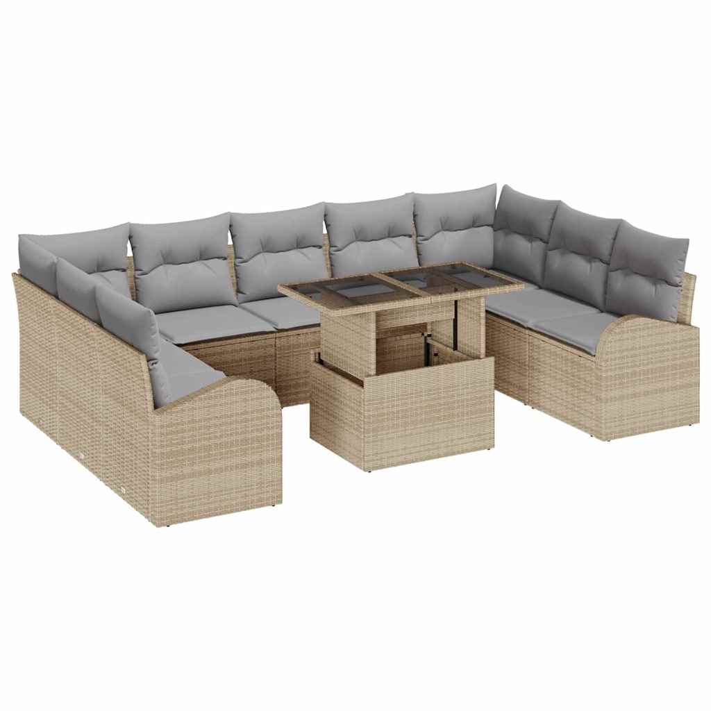 Tuin Sofa Set 10 pcs Beige en Licht Grijs poly rattan is nu te koop bij PeponiXL, paradijselijk wonen!