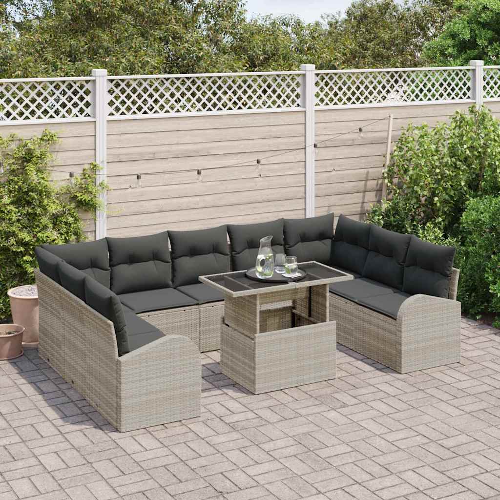 Tuin Sofa Set 10 pcs Licht Grijs en Grijs poly rattan is nu te koop bij PeponiXL, paradijselijk wonen!