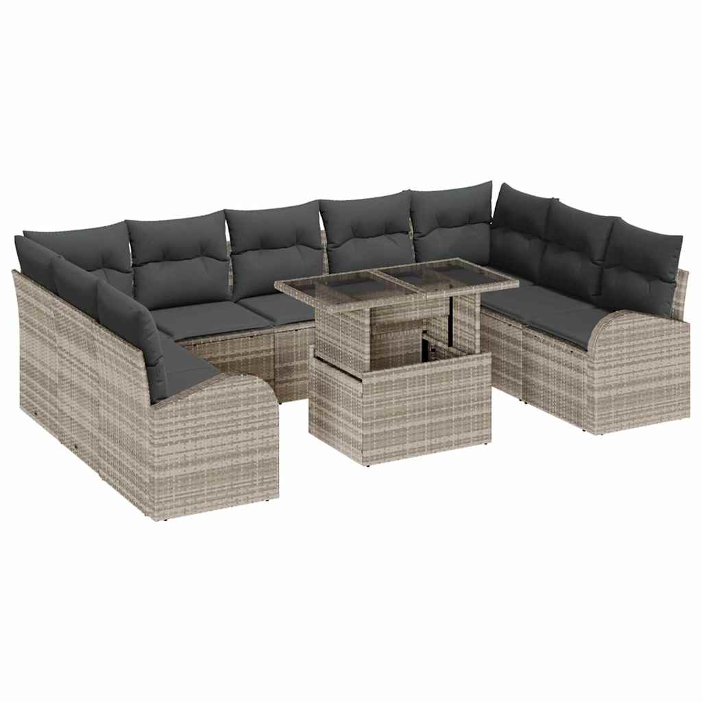 Tuin Sofa Set 10 pcs Licht Grijs en Grijs poly rattan is nu te koop bij PeponiXL, paradijselijk wonen!