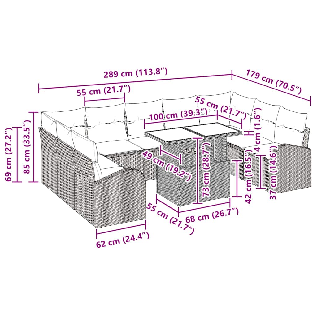 Tuin Sofa Set 10 pcs Licht Grijs en Grijs poly rattan is nu te koop bij PeponiXL, paradijselijk wonen!