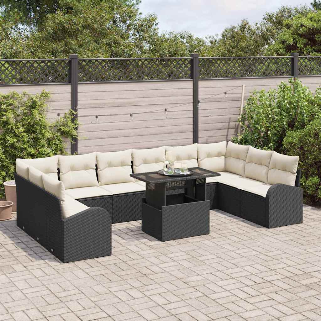 Tuin Sofa Set met kussen 11 pcs Zwart en crème poly rattan is nu te koop bij PeponiXL, paradijselijk wonen!