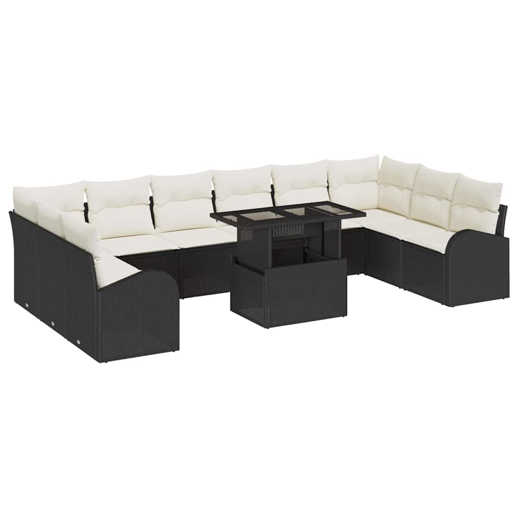Tuin Sofa Set met kussen 11 pcs Zwart en crème poly rattan is nu te koop bij PeponiXL, paradijselijk wonen!