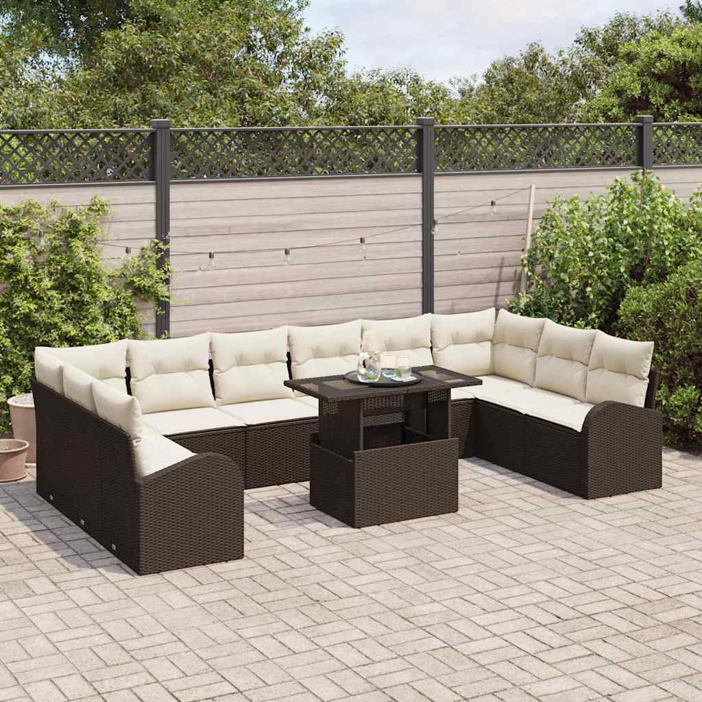 Tuin Sofa Set met opslag 11 pcs Bruin en Crème poly rattan is nu te koop bij PeponiXL, paradijselijk wonen!