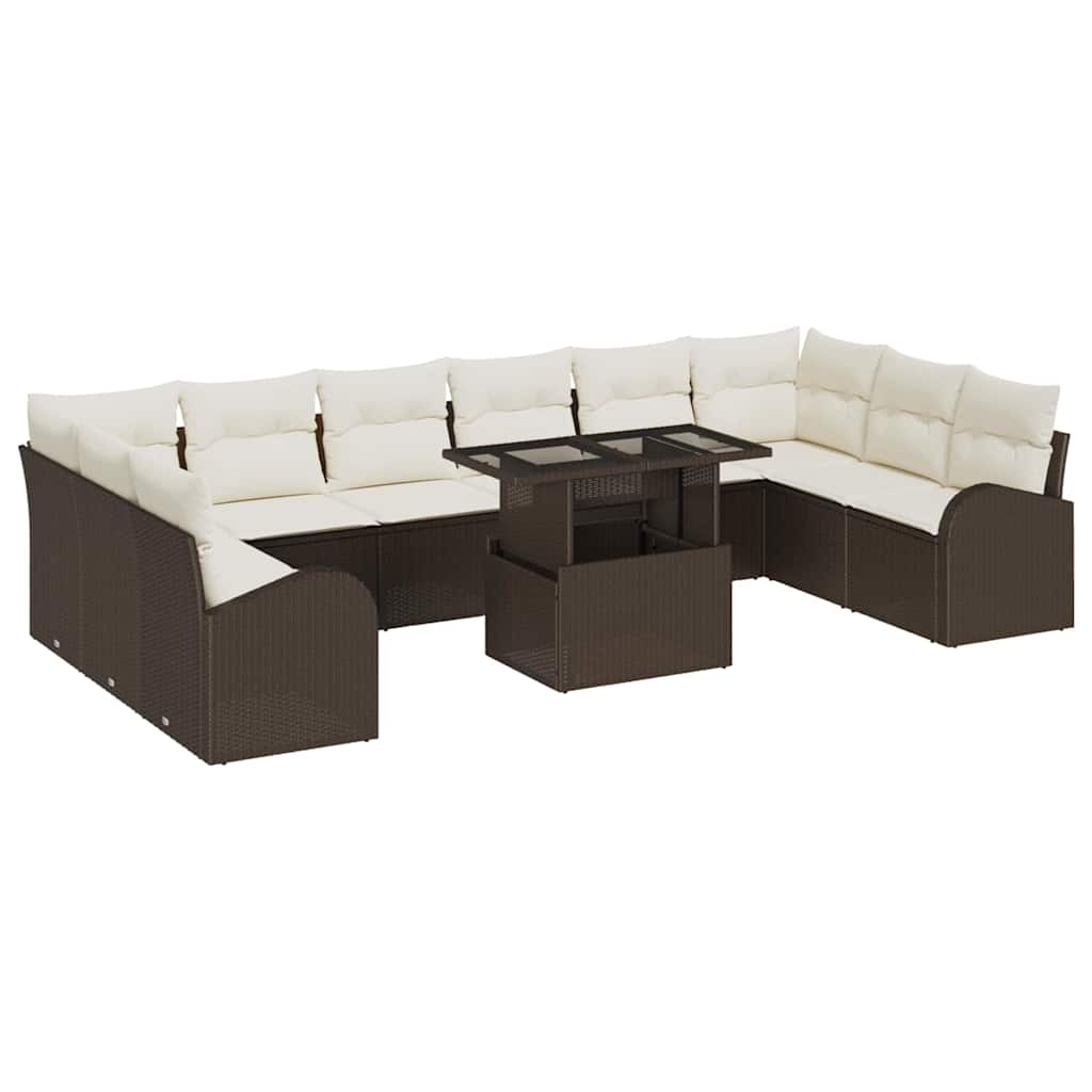 Tuin Sofa Set met opslag 11 pcs Bruin en Crème poly rattan is nu te koop bij PeponiXL, paradijselijk wonen!