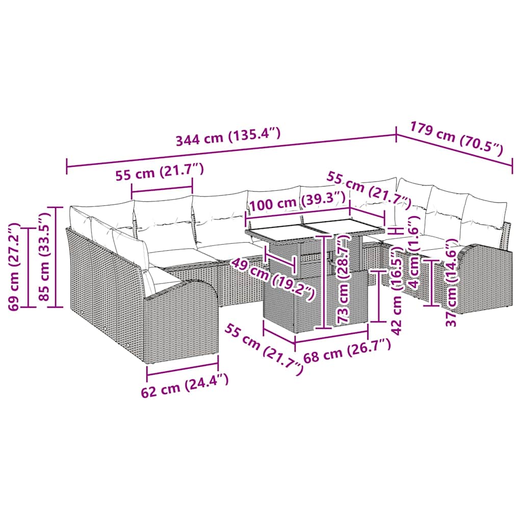 Tuin Sofa Set met opslag 11 pcs Bruin en Crème poly rattan is nu te koop bij PeponiXL, paradijselijk wonen!