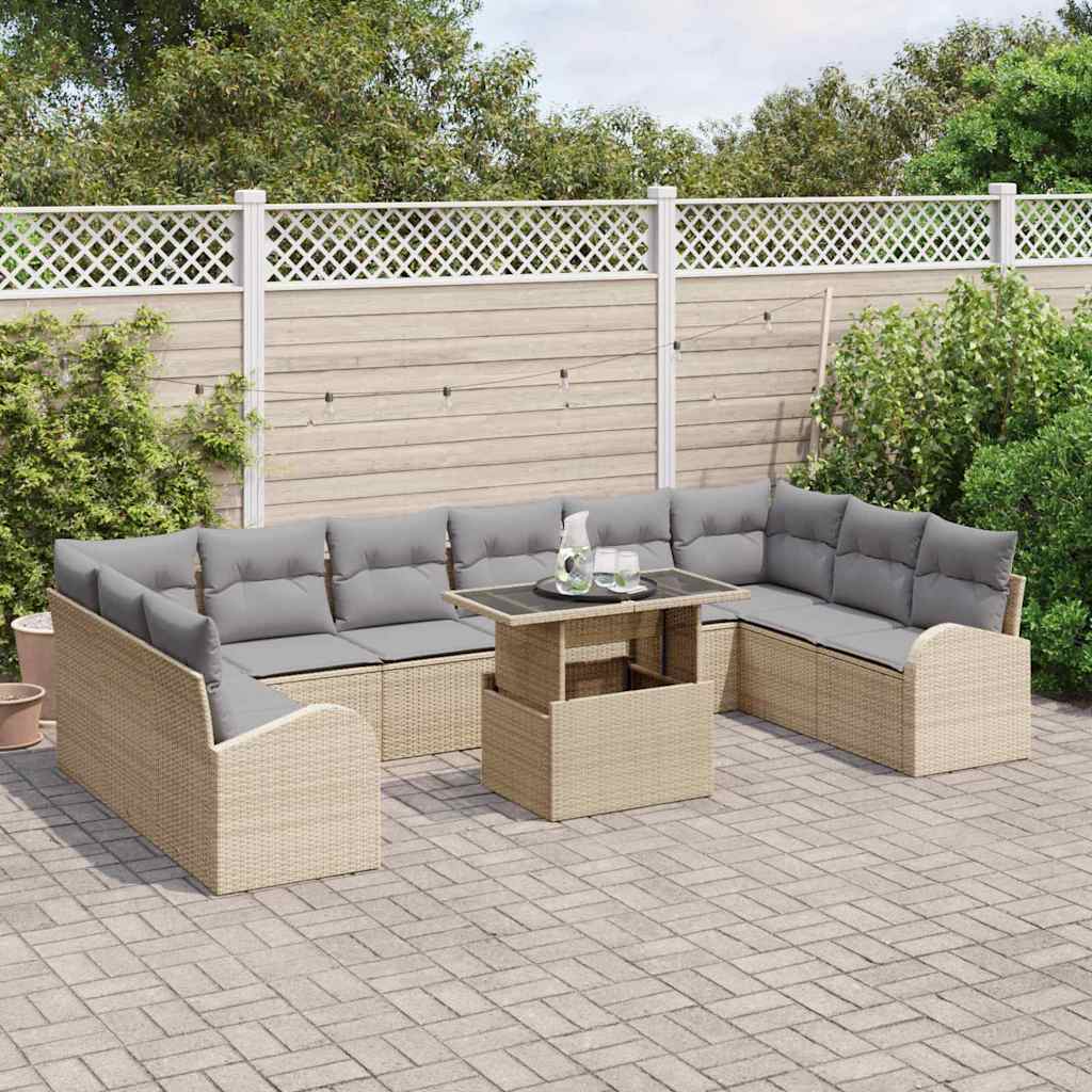 Tuin Sofa Set 11 pcs Beige en Licht Grijs poly rattan is nu te koop bij PeponiXL, paradijselijk wonen!