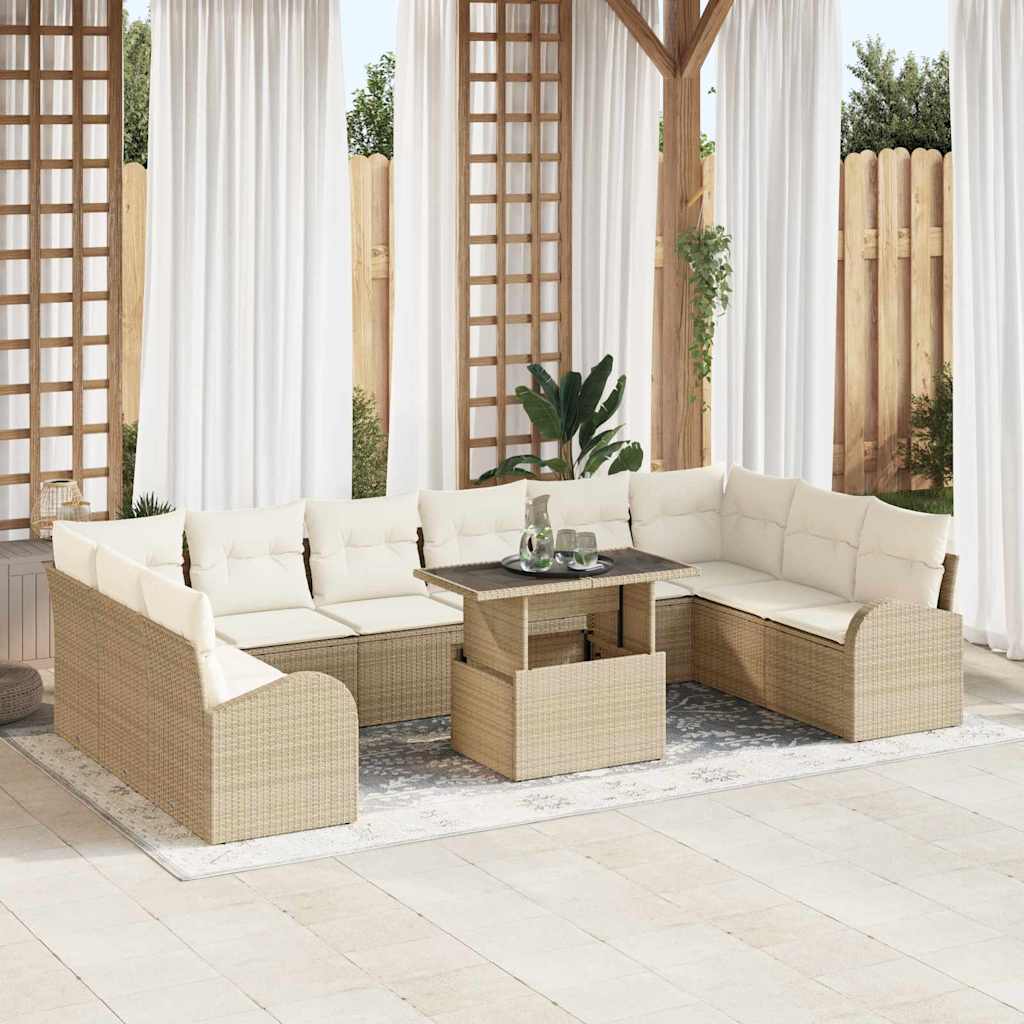Tuin Sofa Set met opslag 11 pcs Beige en Crème poly rattan is nu te koop bij PeponiXL, paradijselijk wonen!