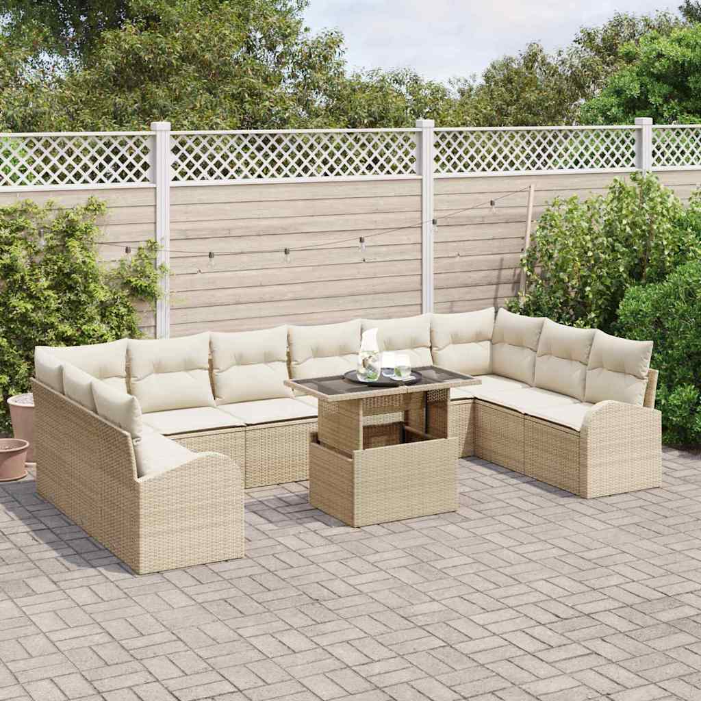 Tuin Sofa Set met opslag 11 pcs Beige en Crème poly rattan is nu te koop bij PeponiXL, paradijselijk wonen!