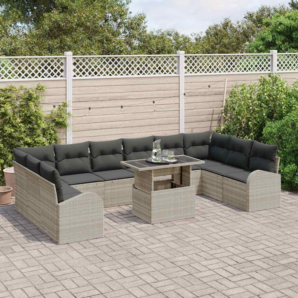 Tuin Sofa Set met kussen 11 pcs Lichtgrijs poly rattan is nu te koop bij PeponiXL, paradijselijk wonen!