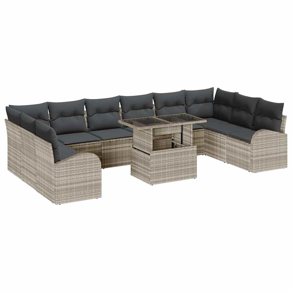 Tuin Sofa Set met kussen 11 pcs Lichtgrijs poly rattan is nu te koop bij PeponiXL, paradijselijk wonen!