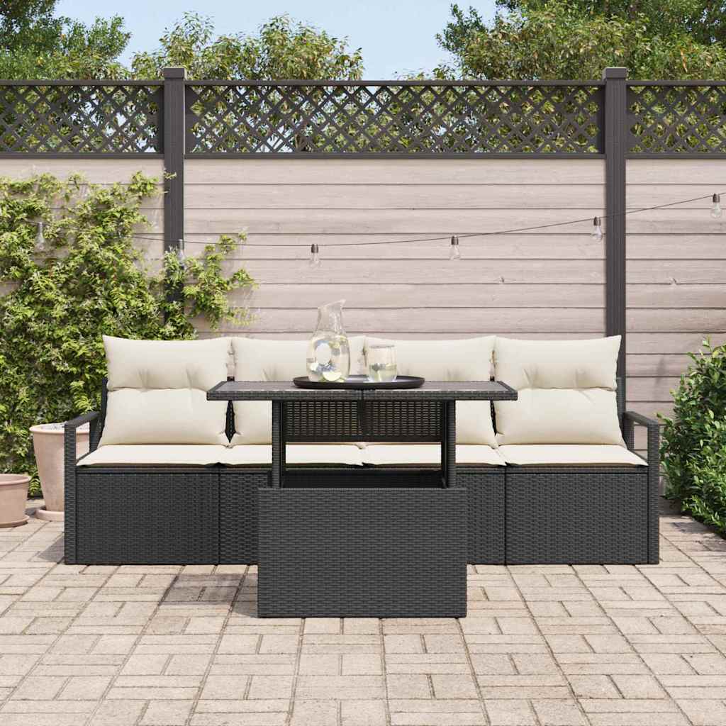 Tuin Sofa Set met opslag 5 pcs Zwart en Crème poly rattan is nu te koop bij PeponiXL, paradijselijk wonen!