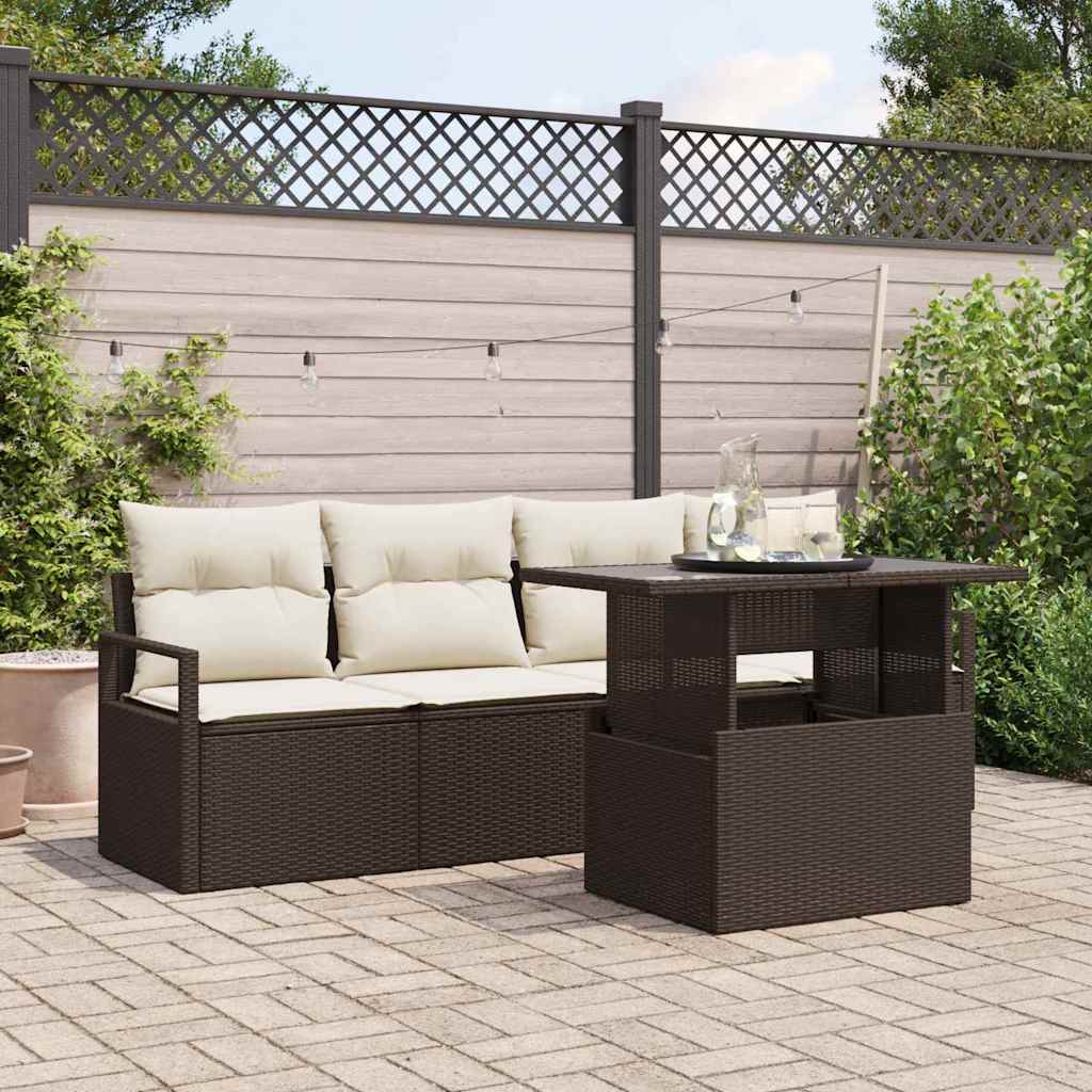 Tuin Sofa Set met opslag met kussen 5 pcs Bruin poly rattan is nu te koop bij PeponiXL, paradijselijk wonen!