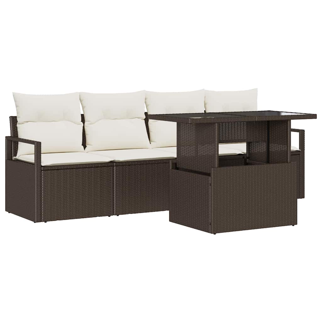 Tuin Sofa Set met opslag met kussen 5 pcs Bruin poly rattan is nu te koop bij PeponiXL, paradijselijk wonen!