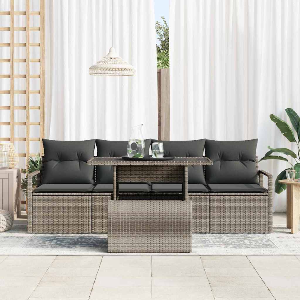 Tuin Sofa Set met opslag met kussen 5 pcs Grijs poly rattan is nu te koop bij PeponiXL, paradijselijk wonen!
