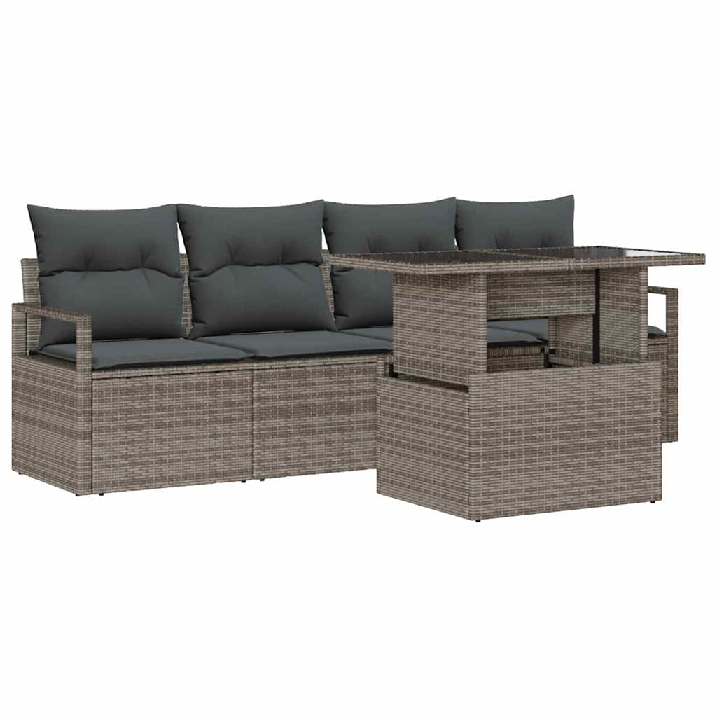 Tuin Sofa Set met opslag met kussen 5 pcs Grijs poly rattan is nu te koop bij PeponiXL, paradijselijk wonen!