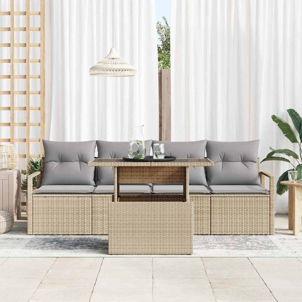 Tuin Sofa Set met opslag met kussen 5 pcs Beige poly rattan is nu te koop bij PeponiXL, paradijselijk wonen!