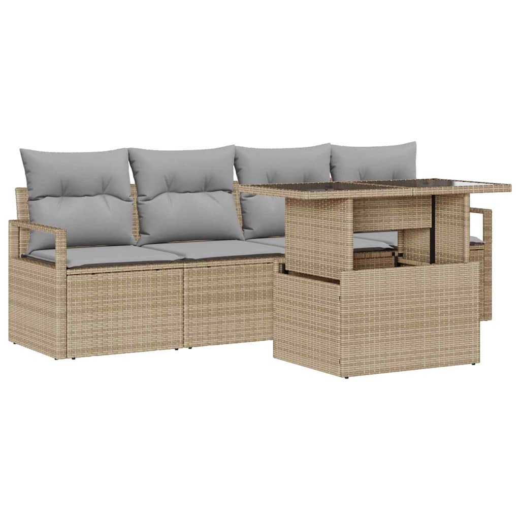 Tuin Sofa Set met opslag met kussen 5 pcs Beige poly rattan is nu te koop bij PeponiXL, paradijselijk wonen!