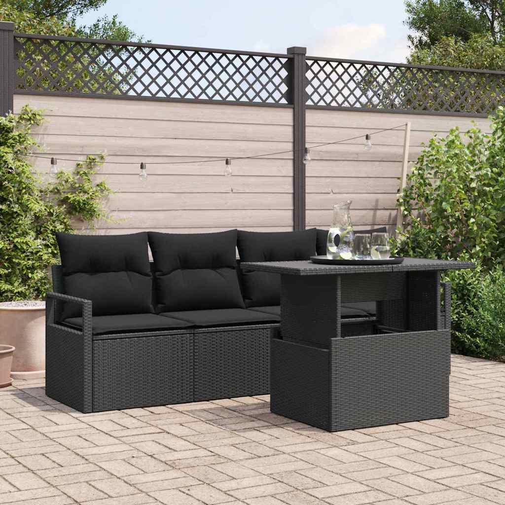Tuin Sofa Set met opslag met kussen 5 pcs Zwart poly rattan is nu te koop bij PeponiXL, paradijselijk wonen!