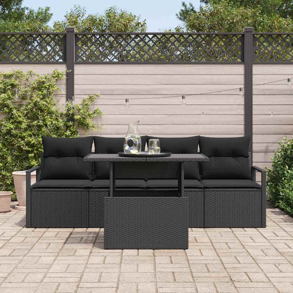 Tuin Sofa Set met opslag met kussen 5 pcs Zwart poly rattan is nu te koop bij PeponiXL, paradijselijk wonen!