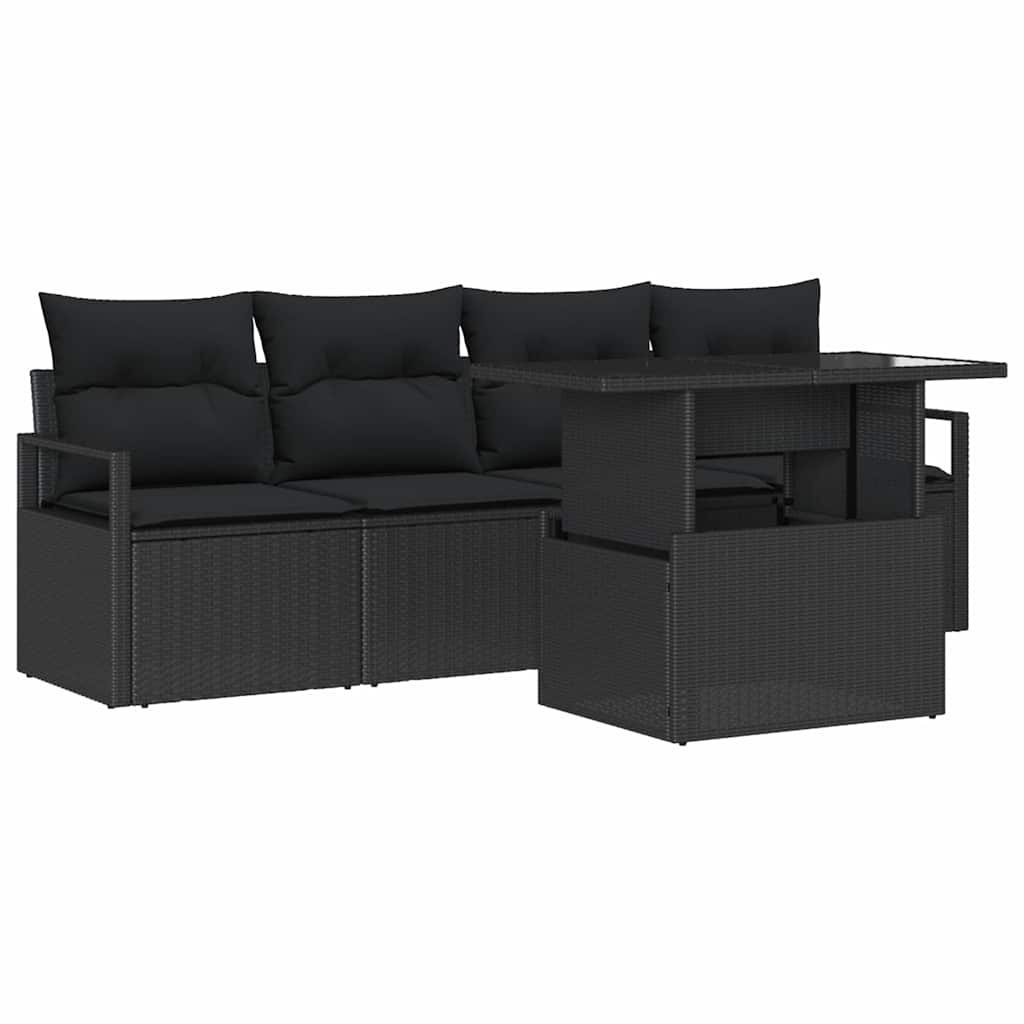 Tuin Sofa Set met opslag met kussen 5 pcs Zwart poly rattan is nu te koop bij PeponiXL, paradijselijk wonen!