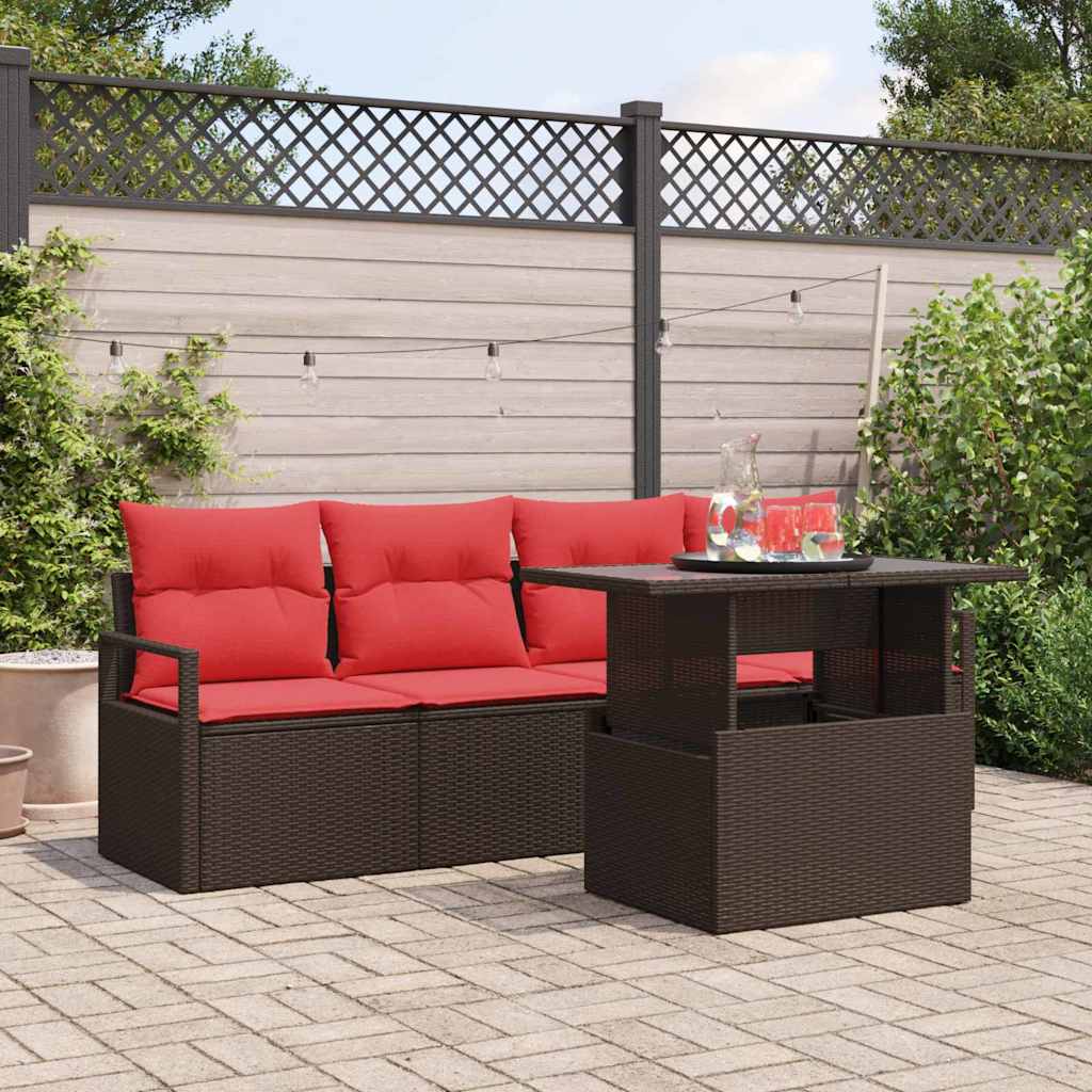 Tuin Sofa Set met opslag 5 pcs Bruin en Rood poly rattan is nu te koop bij PeponiXL, paradijselijk wonen!