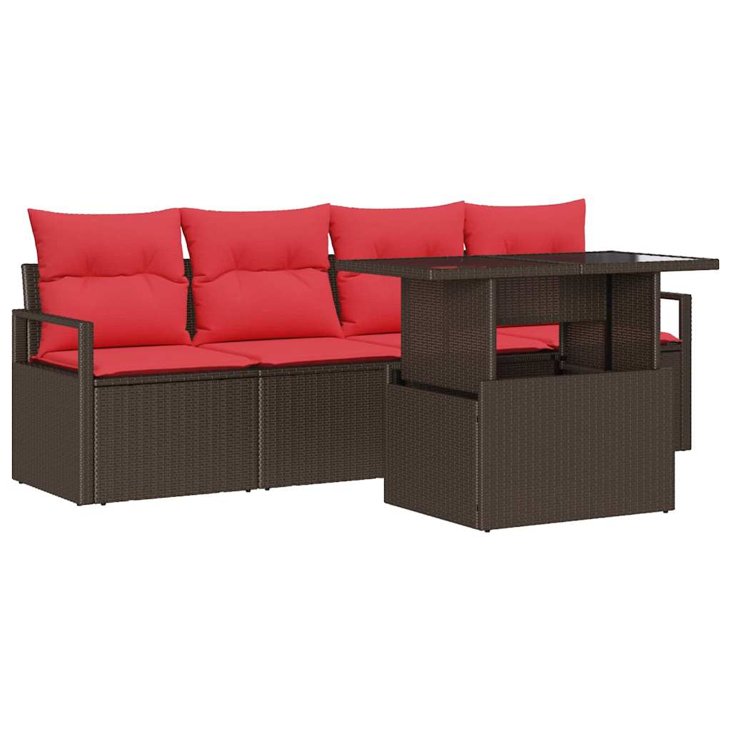 Tuin Sofa Set met opslag 5 pcs Bruin en Rood poly rattan is nu te koop bij PeponiXL, paradijselijk wonen!