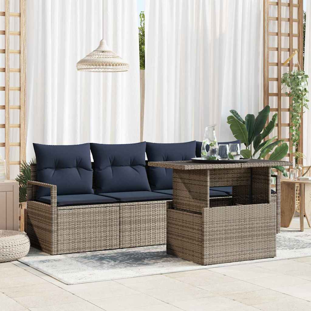 Tuin Sofa Set met opslag met kussen 5 pcs Grijs poly rattan is nu te koop bij PeponiXL, paradijselijk wonen!