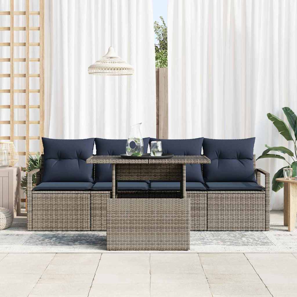 Tuin Sofa Set met opslag met kussen 5 pcs Grijs poly rattan is nu te koop bij PeponiXL, paradijselijk wonen!