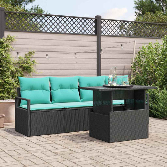 Tuin Sofa Set met opslag met kussen 5 pcs Zwart poly rattan is nu te koop bij PeponiXL, paradijselijk wonen!