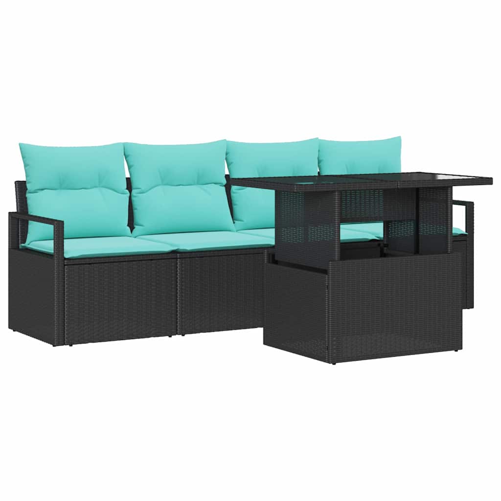Tuin Sofa Set met opslag met kussen 5 pcs Zwart poly rattan is nu te koop bij PeponiXL, paradijselijk wonen!
