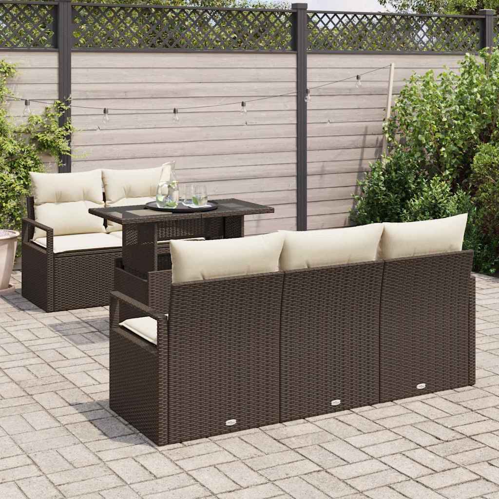 Tuin Sofa Set met opslag 6 pcs Bruin en Crème poly rattan is nu te koop bij PeponiXL, paradijselijk wonen!