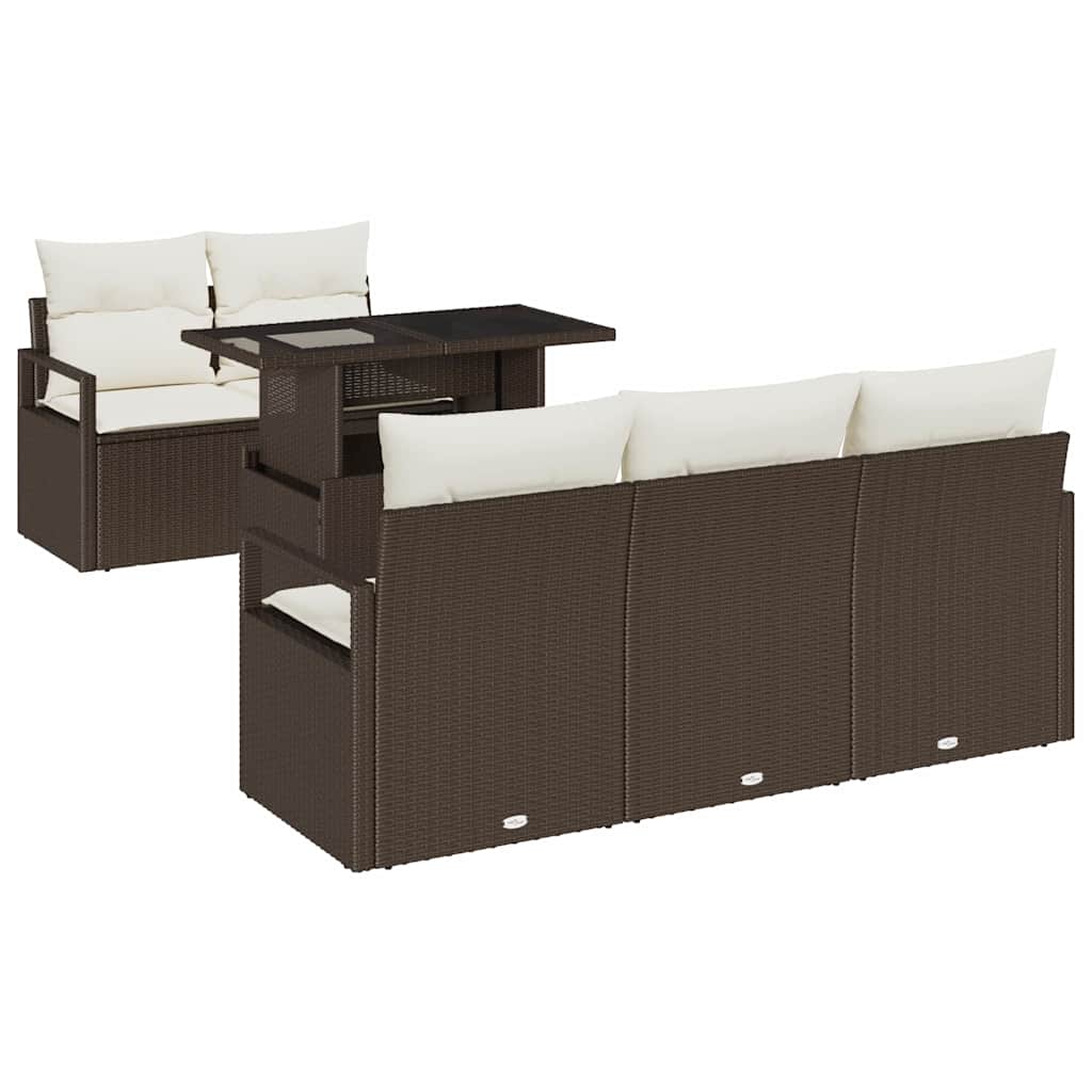 Tuin Sofa Set met opslag 6 pcs Bruin en Crème poly rattan is nu te koop bij PeponiXL, paradijselijk wonen!