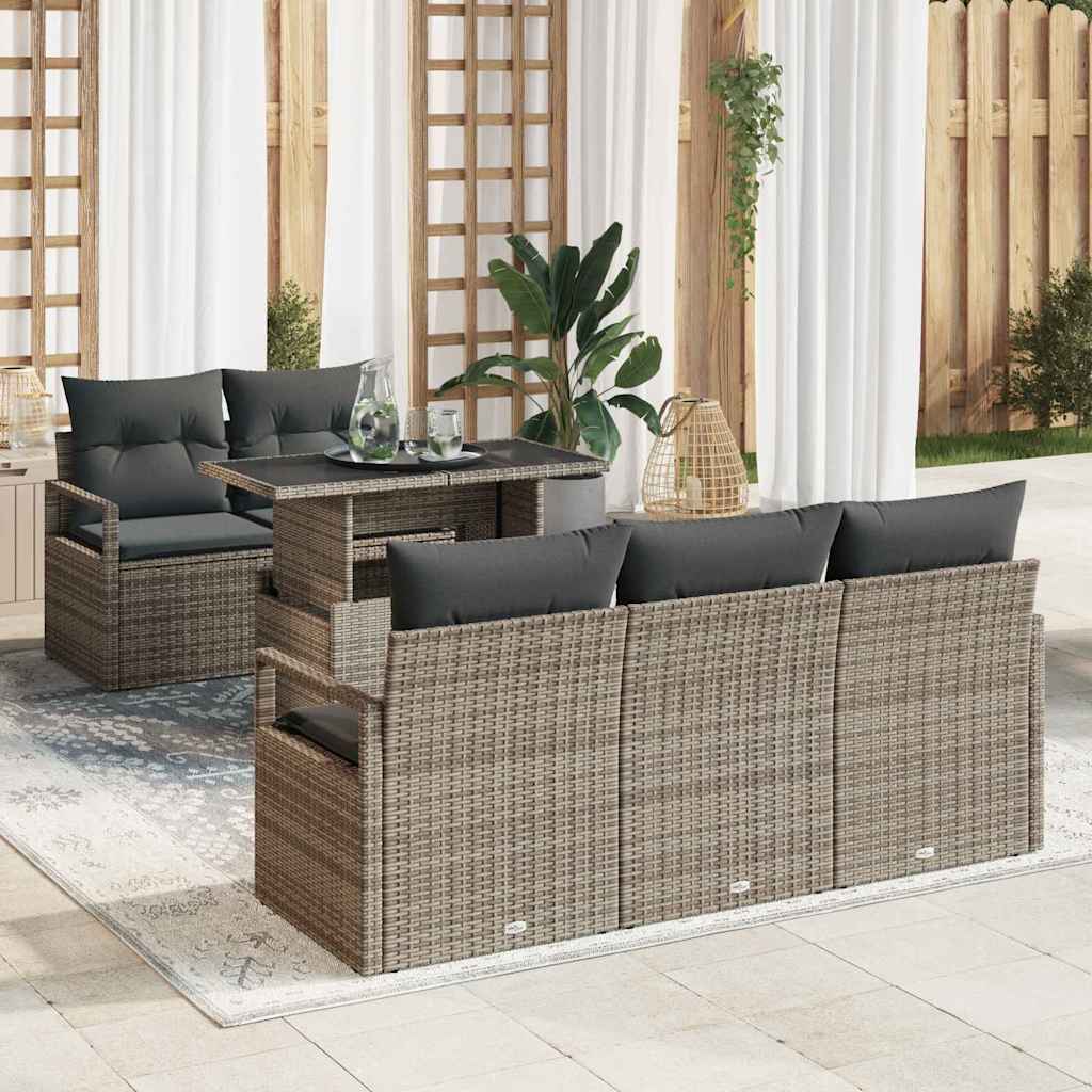 Tuin Sofa Set met opslag met kussen 6 pcs Grijs poly rattan is nu te koop bij PeponiXL, paradijselijk wonen!