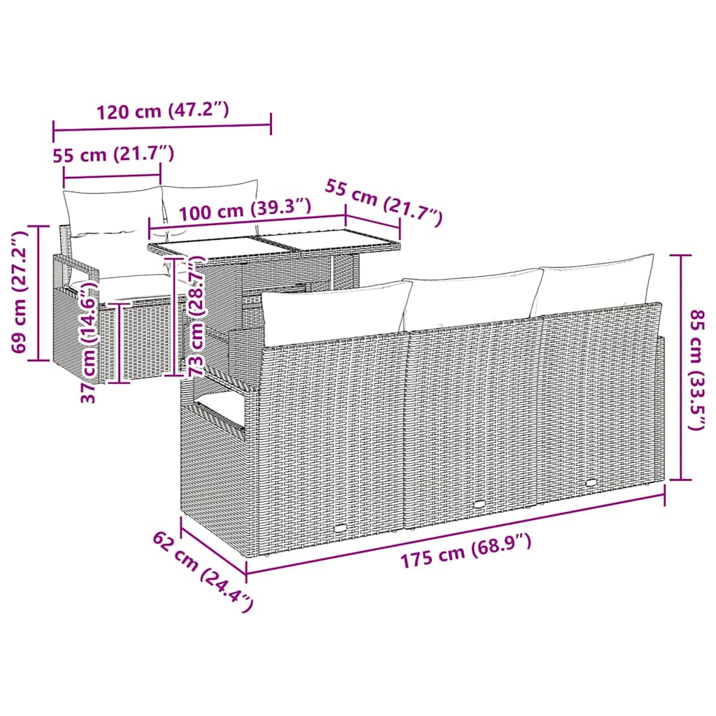 Tuin Sofa Set met opslag met kussen 6 pcs Grijs poly rattan is nu te koop bij PeponiXL, paradijselijk wonen!