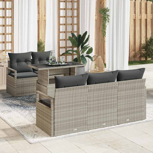 Tuin Sofa Set met opslag 6 pcs Lichtgrijs poly rattan is nu te koop bij PeponiXL, paradijselijk wonen!
