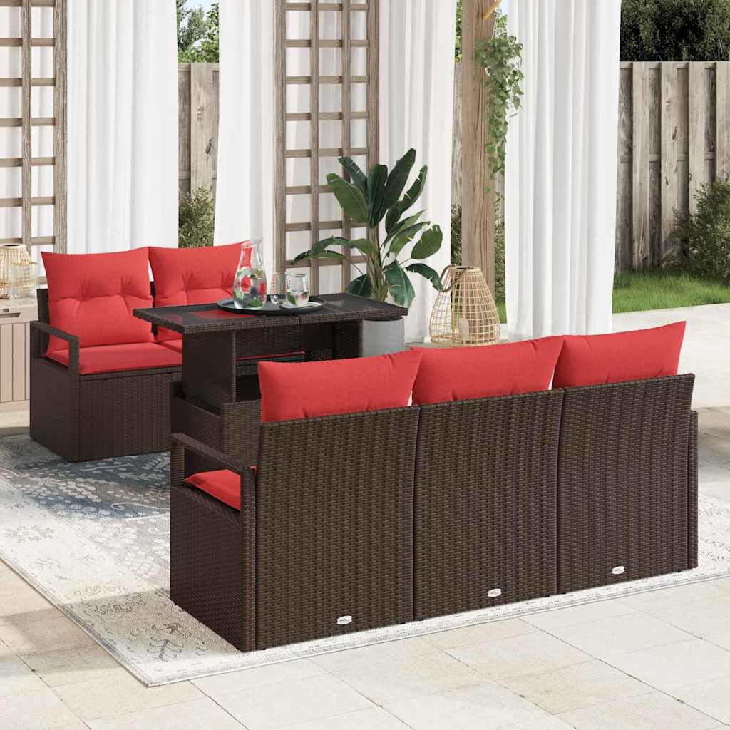 Tuin Sofa Set met opslag 6 pcs Bruin en Rood poly rattan is nu te koop bij PeponiXL, paradijselijk wonen!