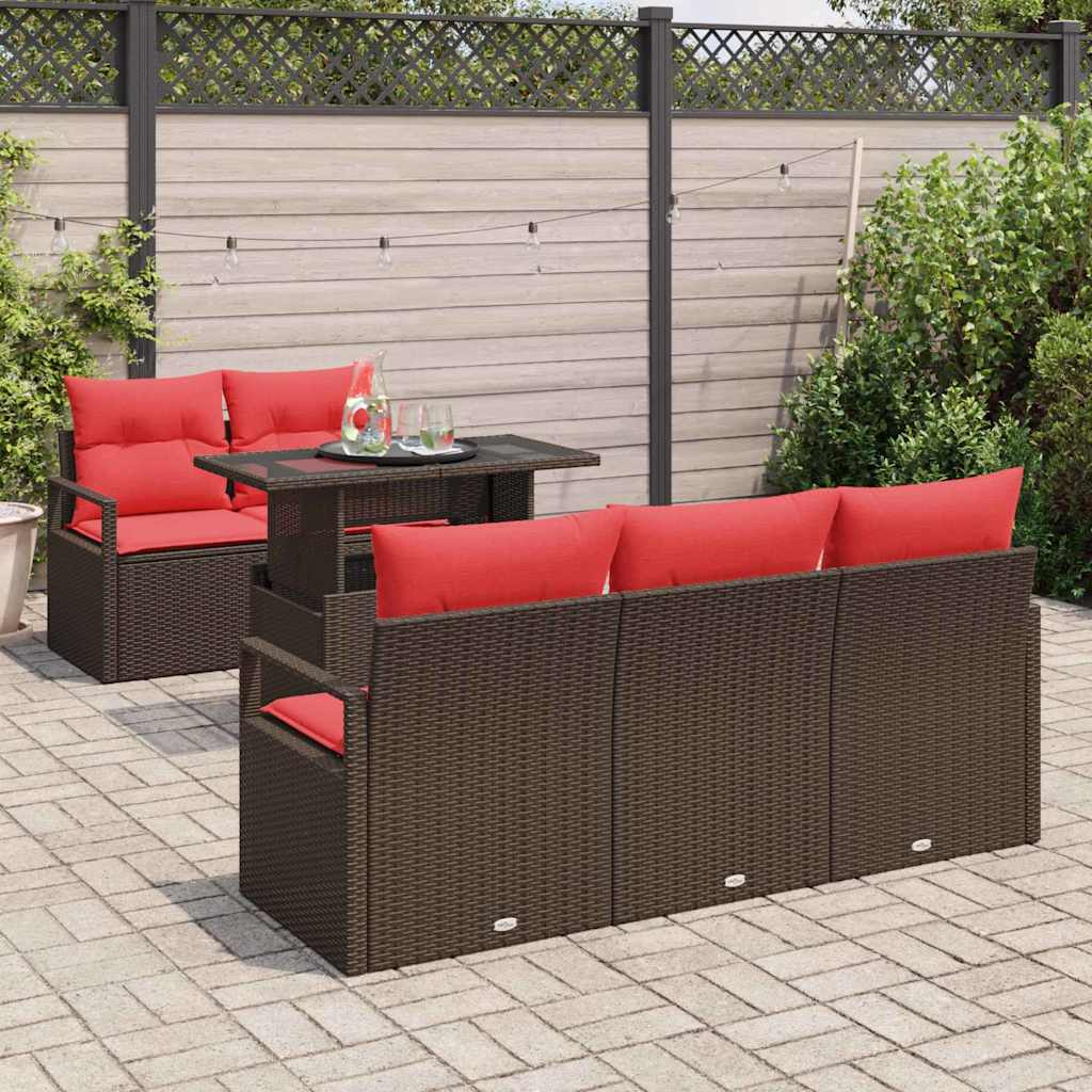 Tuin Sofa Set met opslag 6 pcs Bruin en Rood poly rattan is nu te koop bij PeponiXL, paradijselijk wonen!