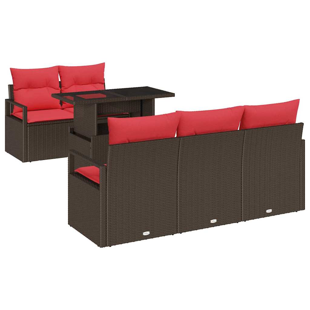 Tuin Sofa Set met opslag 6 pcs Bruin en Rood poly rattan is nu te koop bij PeponiXL, paradijselijk wonen!