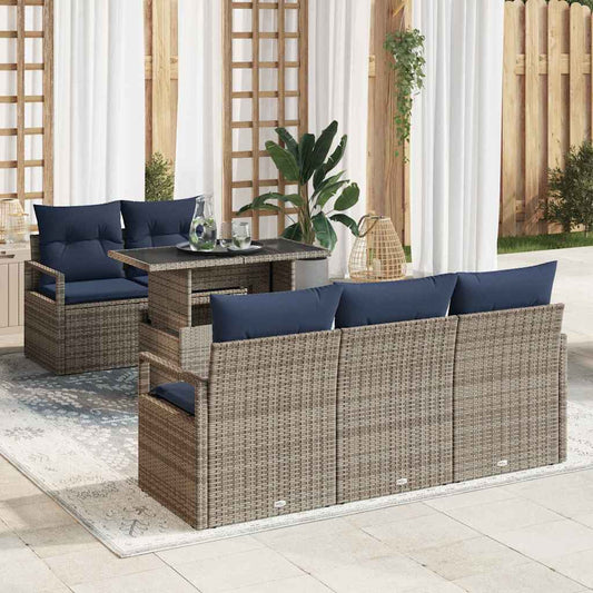 Tuin Sofa Set met opslag met kussen 6 pcs Grijs poly rattan is nu te koop bij PeponiXL, paradijselijk wonen!