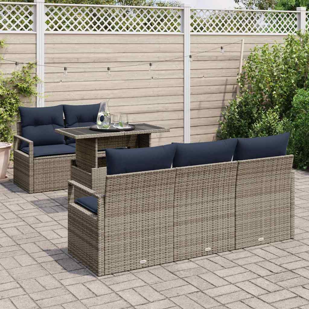 Tuin Sofa Set met opslag met kussen 6 pcs Grijs poly rattan is nu te koop bij PeponiXL, paradijselijk wonen!